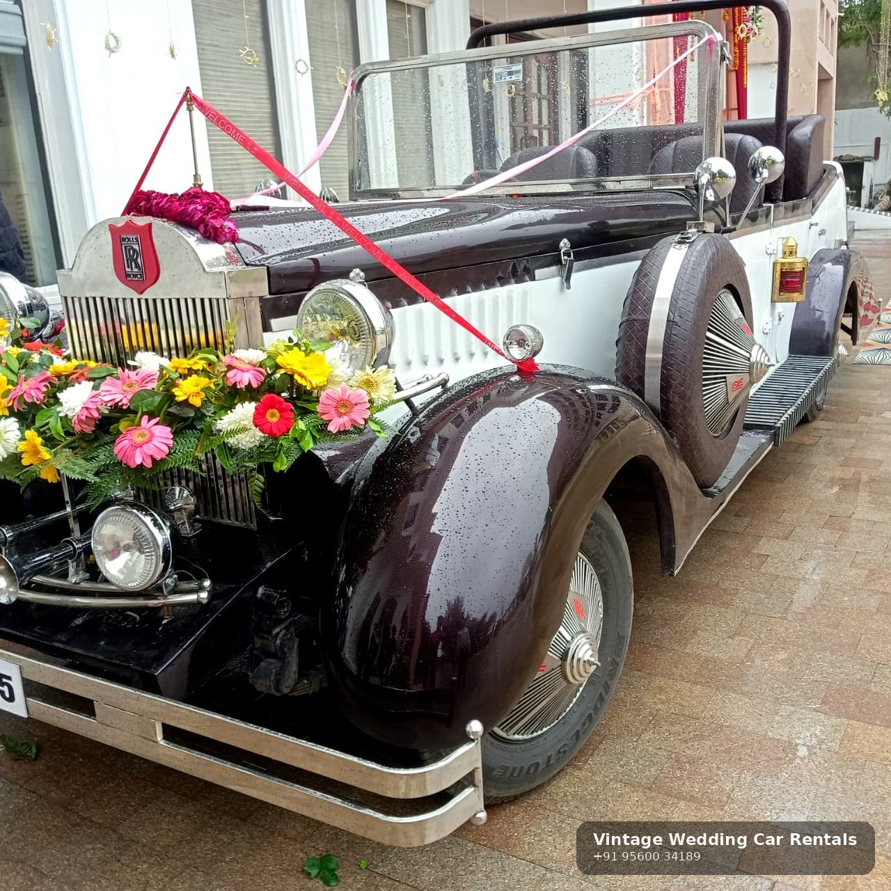 Floral decor on vintage car